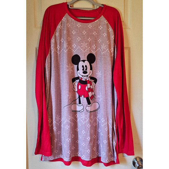 Disney Mickey Mouse Womens Long Sleeve Red Night Sleep Shirt 2XL Tall - Picture 1 of 9